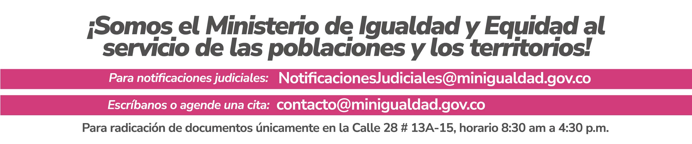 De lunes a viernes, de 8:30 a.m. a 4:30 p.m. Jornada continua Vicepresidencia de la República, Calle 28 #13A-15.