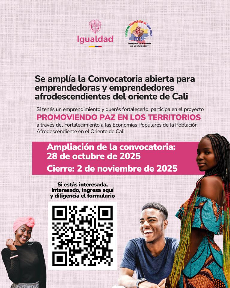 Afiche de la Convocatoria para emprendedores y emprendedoras afrodescendientes del oriente de Cali