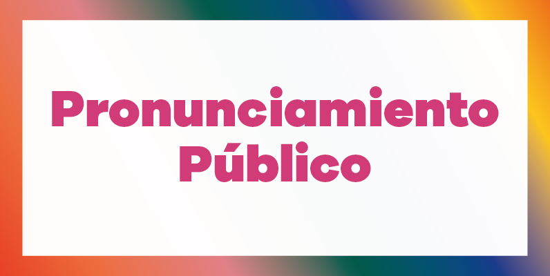 Carátula que se le Pronunciamiento público en letras magenta sobre fondo blanco