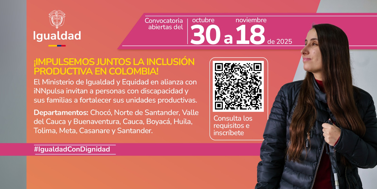 Foto de mujer con discapacidad visual junto a leyenda 